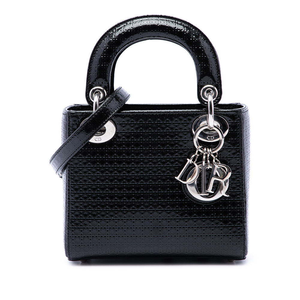 Pre-Loved Dior Mini Metallic Patent Microcannage Lady Dior